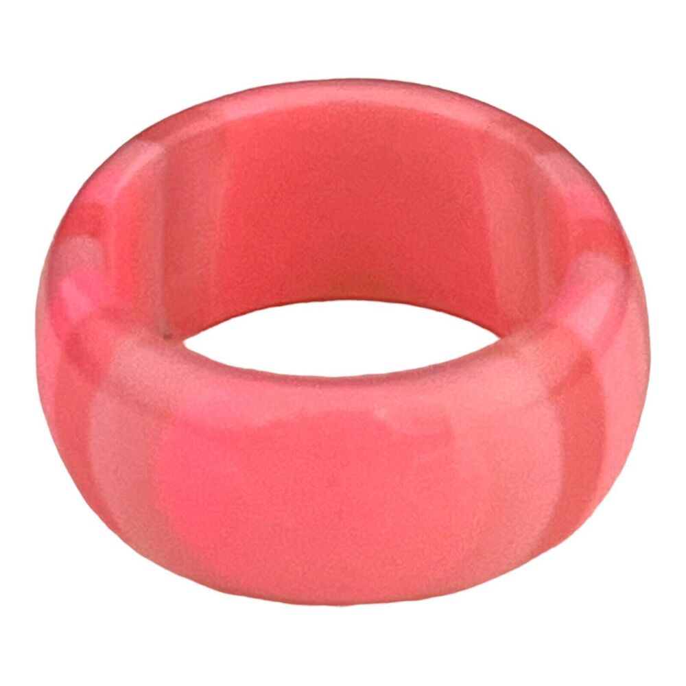 Vintage 1970s Lucite Ring Pink Striped Band Chunky Mod - 13S